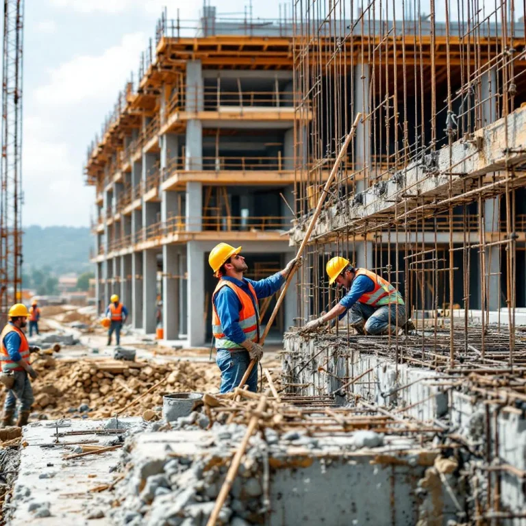 Ouvriers BTP roumains détachés travaillant sur un chantier de construction