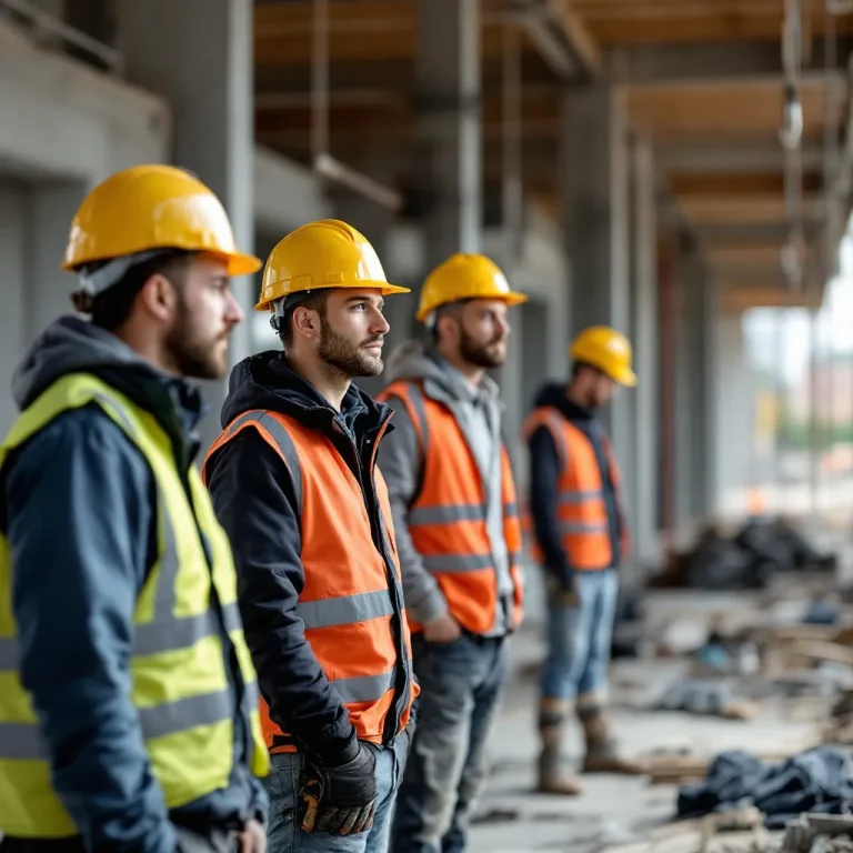 Équipe de sous-traitance BTP roumaine sur un chantier en France